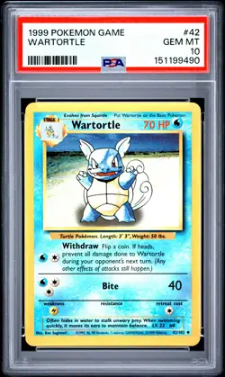 1999 POKEMON BASE SET UNLIMITED #42 WARTORTLE PSA 10 - Image 1
