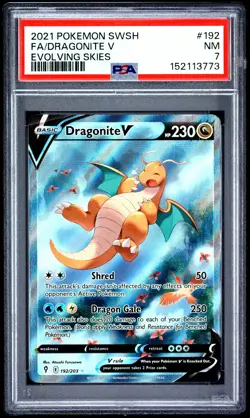 2021 POKEMON SWORD & SHIELD EVOLVING SKIES #192 FULL ART/DRAGONITE V PSA 7 - Image 1