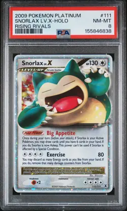 2009 POKEMON PLATINUM RISING RIVALS #111 SNORLAX LV.X-HOLO PSA 8 - Image 1