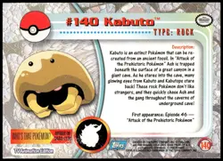 Pokemon 2000 Topps TV Animation Edition Series 3 #140 Kabuto Blue Logo - Image 2