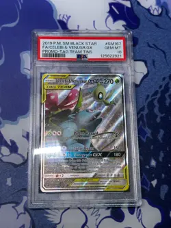 2019 Pokemon SM Black Star Promo #SM167 Full Art Celebi & Venusaur GX PSA 10 - Image 1