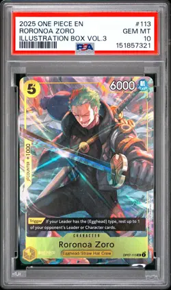 2025 ONE PIECE PROMOS ILLUSTRATION BOX VOL.3 #113 RORONOA ZORO PSA 10 - Image 1
