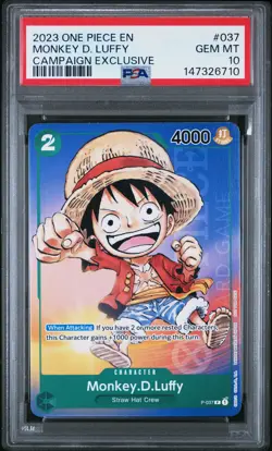 2023 ONE PIECE PROMOS CAMPAIGN EXCLUSIVE #037 MONKEY D. LUFFY PSA 10 - Image 1