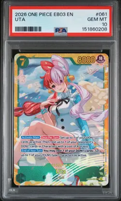 2026 ONE PIECE EB03-EXTRA BOOSTER ONE PIECE HEROINES EDITION- #061 UTA PSA 10 - Image 1
