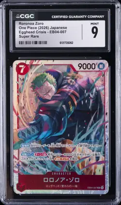 2026 ONE PIECE EGGHEAD CRISIS JAPANESE SUPER RARE #EB04-007 RORONOA ZORO CGC 9 - Image 1