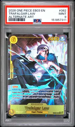 ONE PIECE EB03-EXTRA BOOSTER -ONE PIECE HEROINES EDITION- TRAFALGAR LAW PSA 9 - Image 1