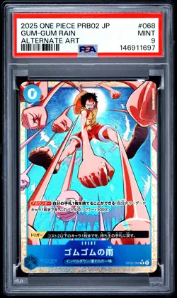 2025 ONE PIECE JAPANESE PRB02 ALTERNATE ART #068 GUM-GUM RAIN PSA 9 - Image 1