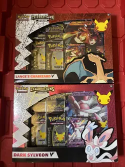 Pokemon Celebration Lance's Charizard V & Dark Sylveon V Collection Boxes Sealed - Image 1