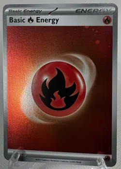 2023 Pokemon Basic Energy - Fire Energy Card ERROR 25% Cosmo Holo Rest Is Holo - Image 3