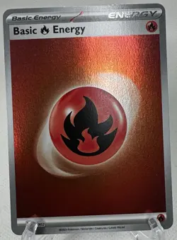 2023 Pokemon Basic Energy - Fire Energy Card ERROR 25% Cosmo Holo Rest Is Holo - Image 4