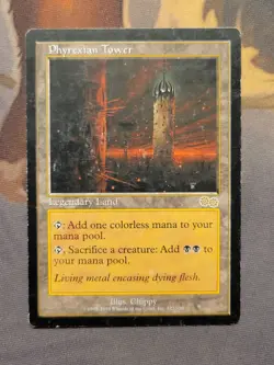 1x Phyrexian Tower - Urza's Saga Rare Land MTG MP - Image 1