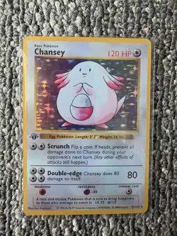 1999 Pokemon Base Set 1st Edition Chansey 3/102 Holo Rare Vintage Card NM - Image 1