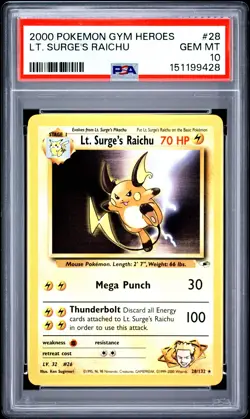 2000 POKEMON GYM HEROES #28 LT. SURGE'S RAICHU PSA 10 - Image 1