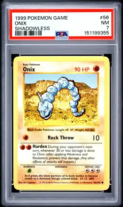 1999 POKEMON BASE SET SHADOWLESS #56 ONIX PSA 7 - Image 1
