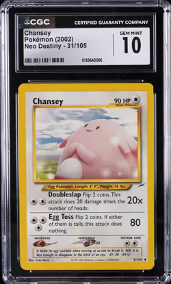 2002 POKEMON NEO DESTINY #31/105 CHANSEY CGC 10 GEM MINT - Image 1