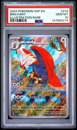 2024 POKEMON SSP EN-SURGING SPARKS ILLUSTRATION RARE #214 BRAVIARY PSA 10 - Image 1