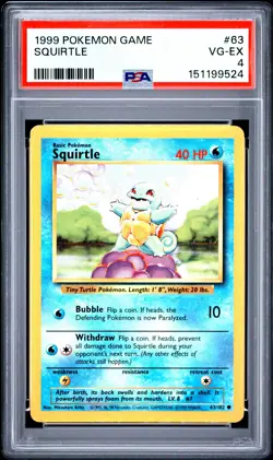 1999 POKEMON BASE SET UNLIMITED #63 SQUIRTLE PSA 4 - Image 1