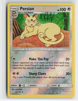 Persian 126/181 Uncommon Team Up Pokemon Reverse Holo Near Mint - Image 1