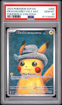 2023 POKEMON SVP POKEMON X VAN GOGH #085 PIKACHU WITH GREY FELT HAT PSA 10 - Image 1