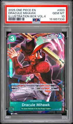 2025 ONE PIECE PROMOS ILLUSTRATION BOX VOL.4 #003 DRACULE MIHAWK PSA 10 - Image 1