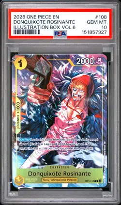 2026 ONE PIECE PROMOS ILLUSTRATION BOX VOL.6 #108 DONQUIXOTE ROSINANTE PSA 10 - Image 1
