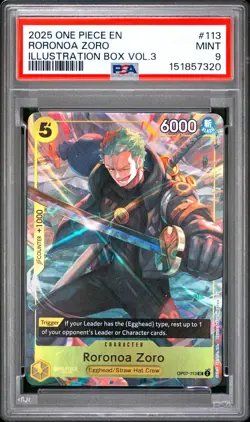 2025 ONE PIECE PROMOS ILLUSTRATION BOX VOL.3 #113 RORONOA ZORO PSA 9 - Image 1