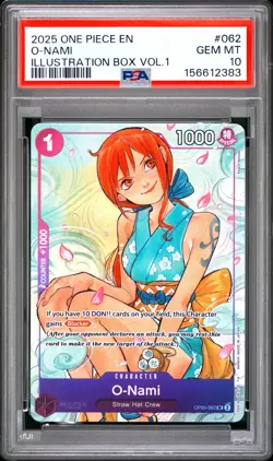 2025 ONE PIECE PROMOS ILLUSTRATION BOX VOL.1 #062 O-NAMI PSA 10 - Image 1