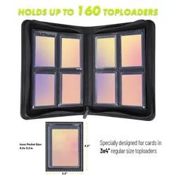 Toploader Binder Holds 160 Top Loaders, 4-Pocket Side Loading Card Storage Bi... - Image 3