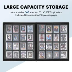 16-Pocket Toploader Binder Holds 640 3"x 4" 35PT Toploaders, Card Collection ... - Image 3