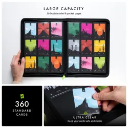 9 Pocket Trading Card Zip Binder, 360 Cards, Premium Exo-Tec Album Material, ... - Image 3