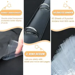 9 Pockets Trading Card Binder with 900 Double-Sided Pockets, PU Zipper Top Lo... - Image 5