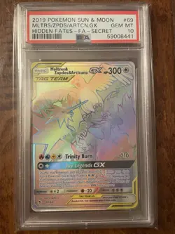 2019 Pokemon S&M Hidden Fates FA Moltres, Zapdos, Articuno GX#69 Secret PSA 10 - Image 1