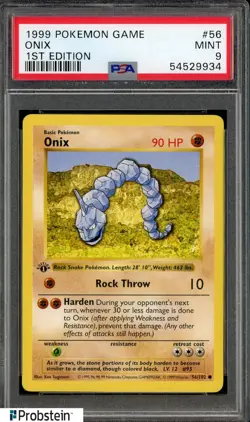 1999 Pokemon Game 1st Edition Shadowless #56 Onix PSA 9 MINT - Image 1