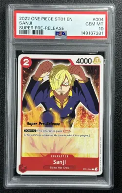 SANJI PSA 10 2022 ONE PIECE EN #ST01-004 SUPER PRE-RELEASE 7381 - Image 1