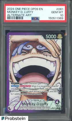 2024 One Piece OP09 EN Alternate Art #061 Monkey D Luffy PSA 10 GEM MINT - Image 1