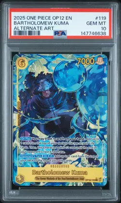 2025 ONE PIECE OP12-LEGACY OF THE MASTER ALTERNATE ART BARTHOLOMEW KUMA PSA 10 - Image 1