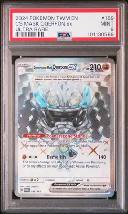 2024 POKEMON TWM EN-TWILIGHT MASQUERADE #199 CORNERSTONE MASK OGERPON EX PSA 9 - Image 1