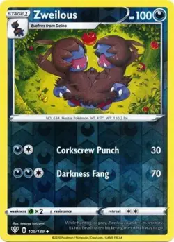 Pokemon TCG Zweilous Darkness Ablaze 109/189 Reverse Holo Uncommon NM/M - Image 1