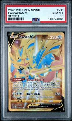2020 Pokemon Sword & Shield Zacian V Secret Fa PSA 10 #211 211/202 - Image 1