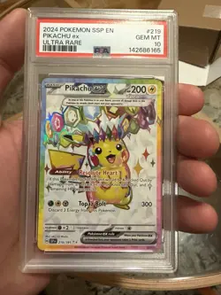 Pokemon Pikachu ex 219/191 Sv08 Surging Sparks Ultra Rare Holo PSA 10 - Image 1