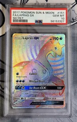 FULL ART FA LAPRAS GX PSA 10 2017 POKEMON SUN & MOON #151/149 SECRET RARE 020 - Image 1