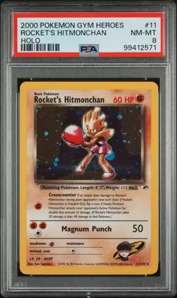 2000 POKEMON GYM HEROES HOLO #11 ROCKET'S HITMONCHAN PSA 8 NM-MINT - Image 1