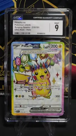 Pokemon Pikachu ex 219/191, Surging Sparks Ultra Rare, CGC 9!!! - Image 1