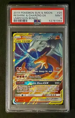 2019 Pokemon Sun and Moon Reshiram and Charizard GX Unbroken Bonds PSA 9 - Image 1