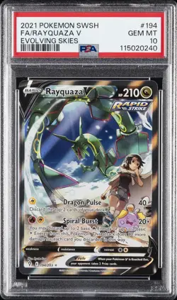 2021 POKEMON SWORD & SHIELD EVOLVING SKIES #194 FULL ART/RAYQUAZA V PSA 10 - Image 1