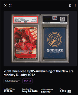 2023 One Piece Monkey D Luffy ST01-012 - PSA 10 - 1st Anniversary - Image 2
