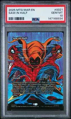 2025 MTG MARVEL'S SPIDER-MAN: SOURCE MATERIAL #0021 SAW IN HALF PSA 10 - Image 1