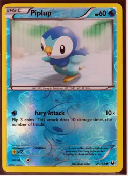 2012 POKEMON PIPLUP 27/108 DARK EXPLORERS - REVERSE HOLO- COMMON- NM (P2) - Image 1