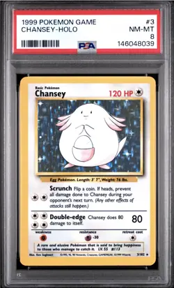 Chansey 1999 Pokemon Base 3/102 Holo PSA 8 - Image 1