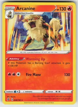 Arcanine Rare SWSH02: Rebel Clash 028/192 Pokemon - Image 1